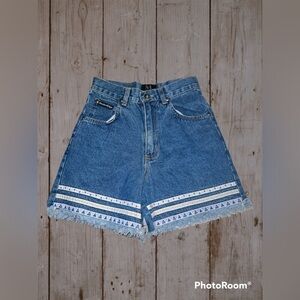 Vintage 90s Modern Edge Frayed Jean Shorts Ribbon Trim Size 12
